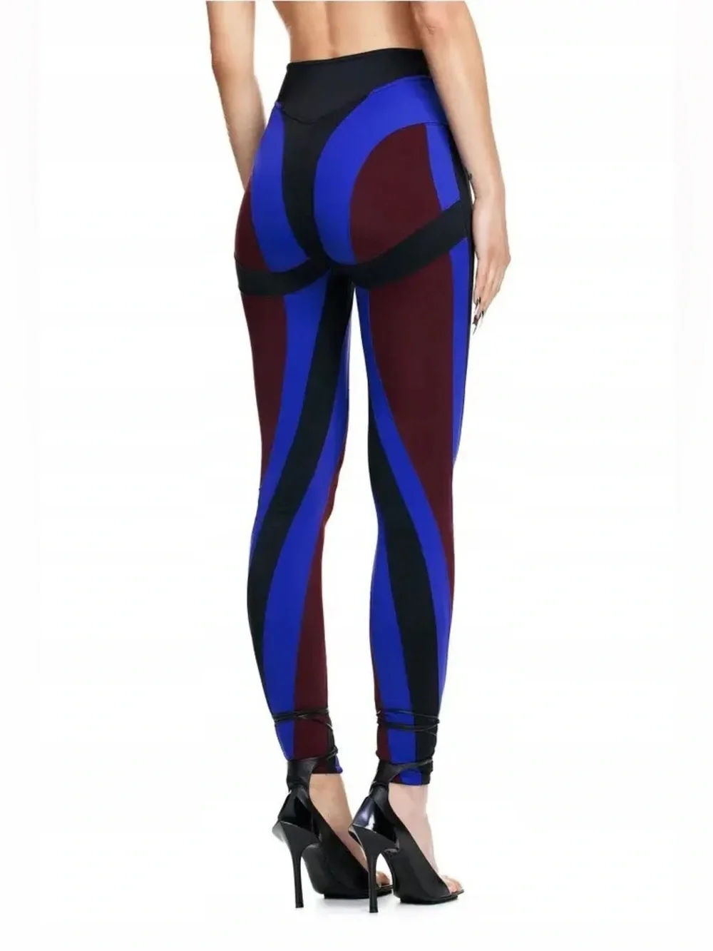 H&M X Mugler Colorblock High-Waist Leggings - Black, Blue & Burgundy L - Picture 2 of 6